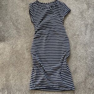 Grey and white stripe Isabel Maternity Bodycon Dress